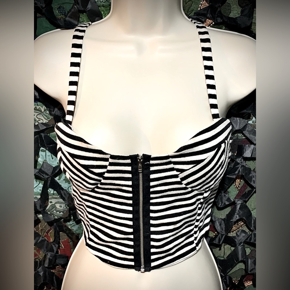 Beetleguese Striped Tim Burtony Zip Up Crop Tank